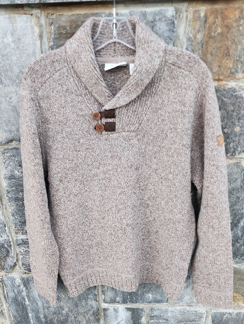 Fjallraven Lada Shawl Collar Brown Knit Sweater Men's Small Size